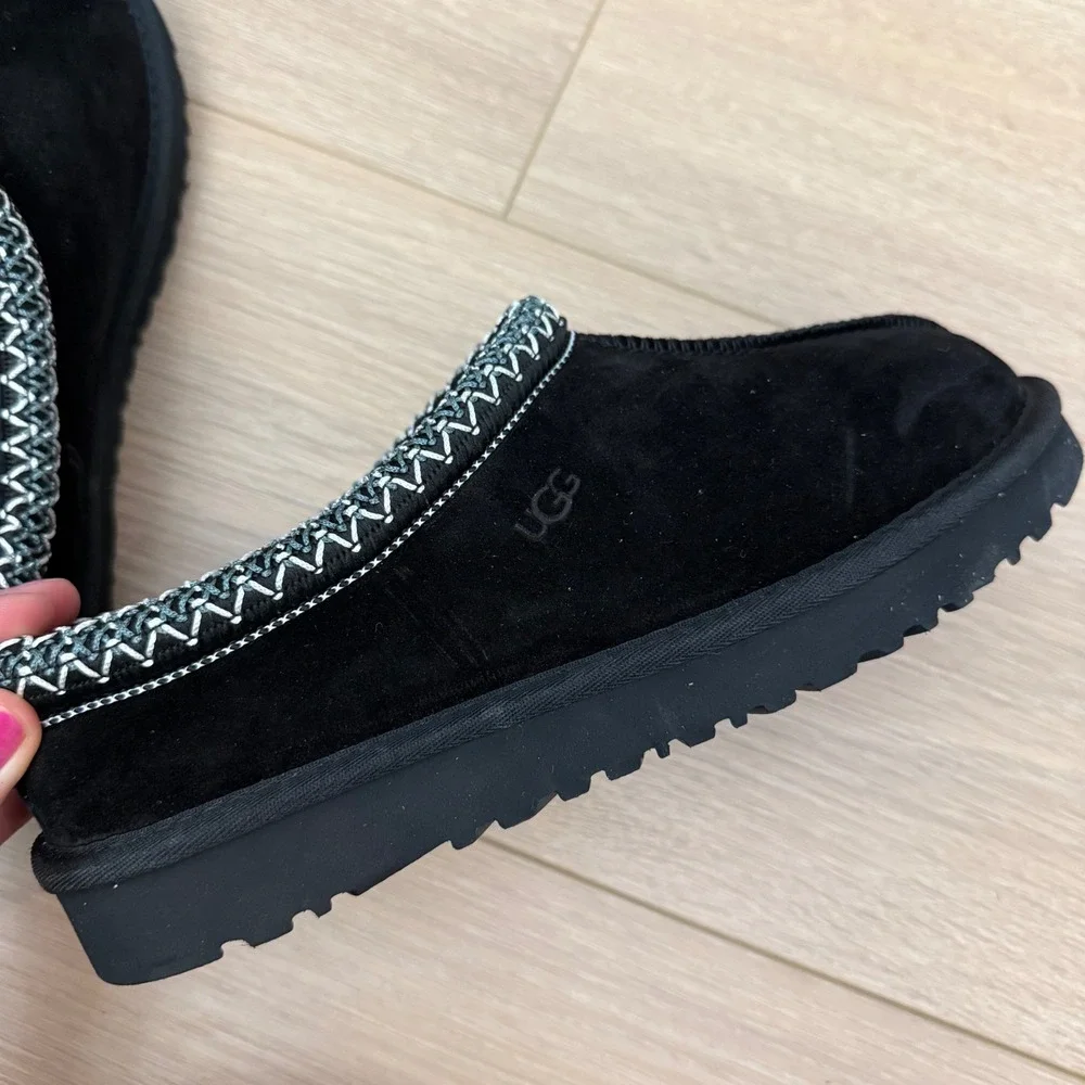 UGG Tasman Black Suede Slippers Embroidered Braid Slip On Shoes US 7 1119102 - Picture 5 of 7
